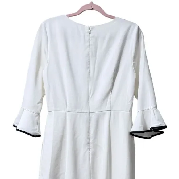 NANETTE LEPORE White BELLA DONNA Dress 4 Bell Sleeves Flounce Contrast Edge NWT - Picture 6 of 14